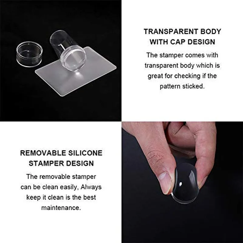 Nail Art Stamper, Clear Silicone Stamping Jelly with Scraper, Transparent Visible Body, No Misplacement for DIY Nail Decor, Home Manicure Starter Tool Salon, French Tip Stamp, 200-Time Using (Clear)