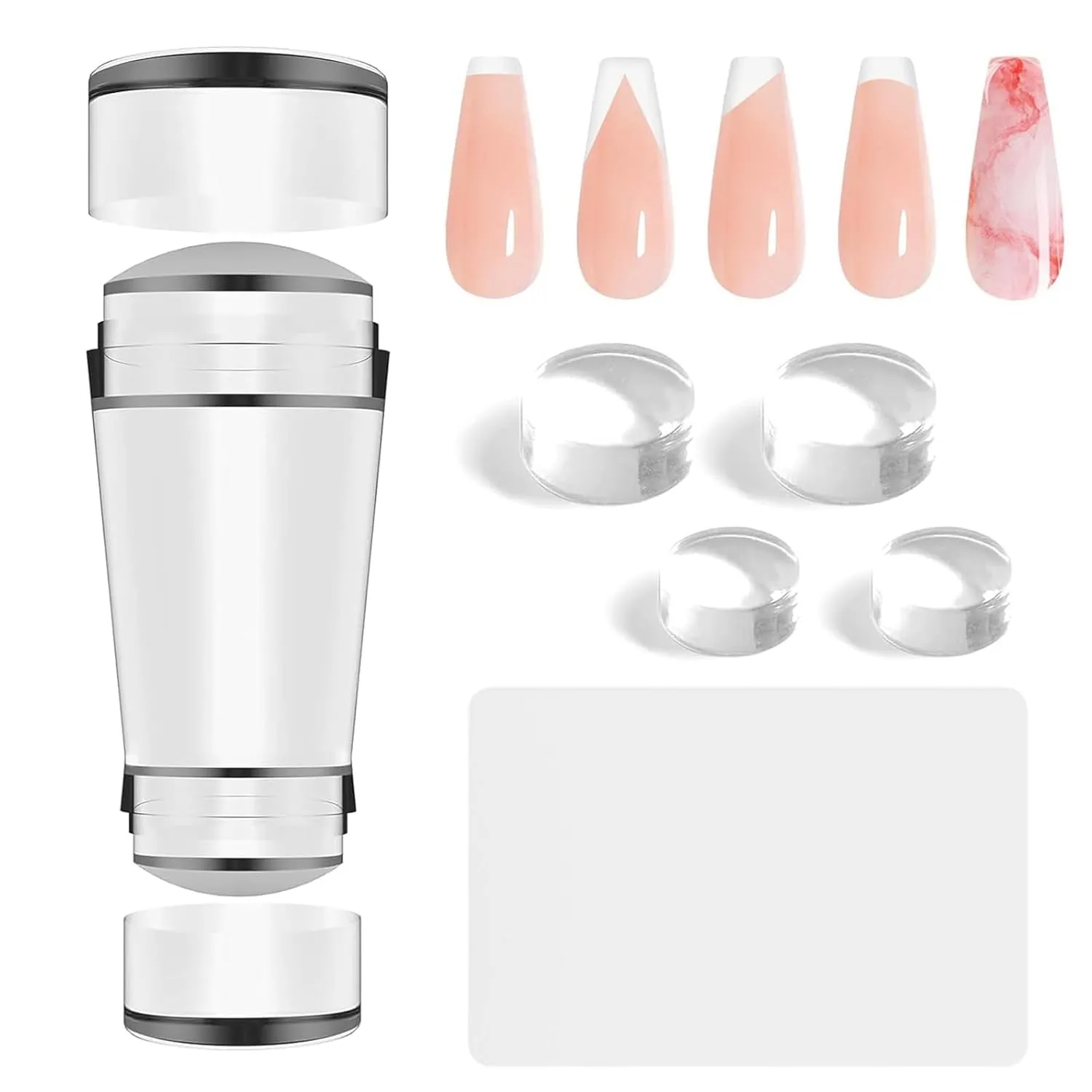 Nail Art Stamper, Clear Silicone Stamping Jelly with Scraper, Transparent Visible Body, No Misplacement for DIY Nail Decor, Home Manicure Starter Tool Salon, French Tip Stamp, 200-Time Using (Clear)