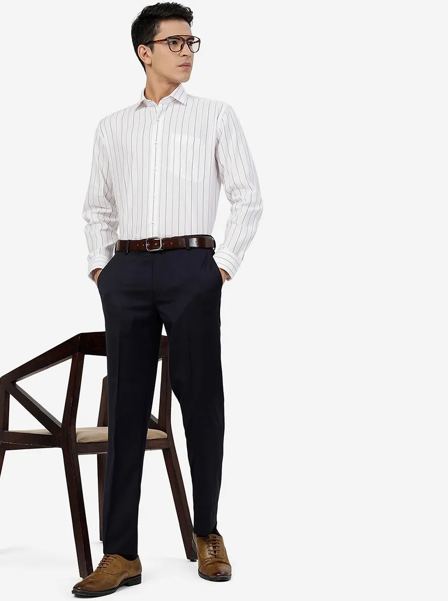 Navy Blue Solid Slim Fit Formal Trouser | JB Studio