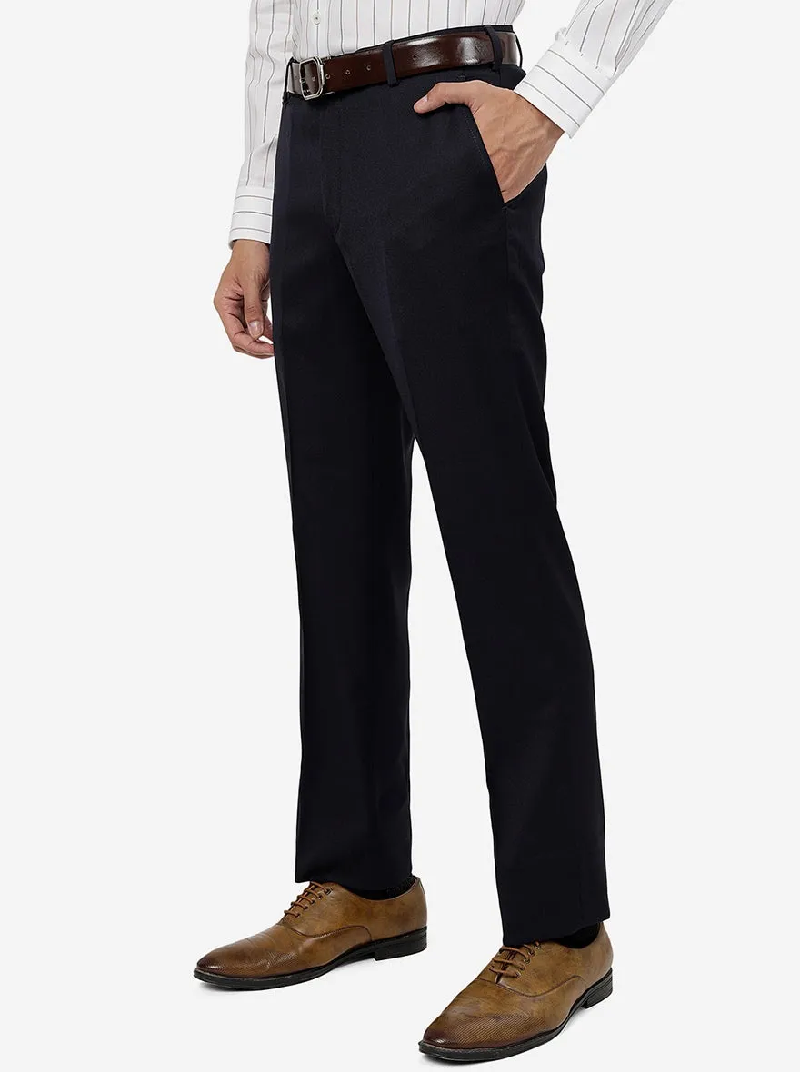 Navy Blue Solid Slim Fit Formal Trouser | JB Studio