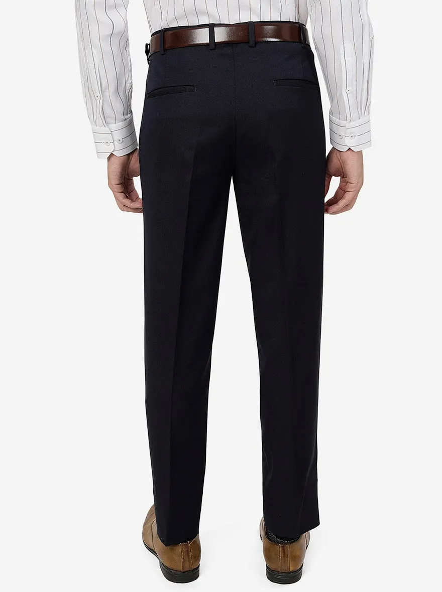 Navy Blue Solid Slim Fit Formal Trouser | JB Studio