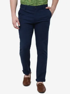 Navy Blue Solid Uno Fit Casual Trouser | JadeBlue