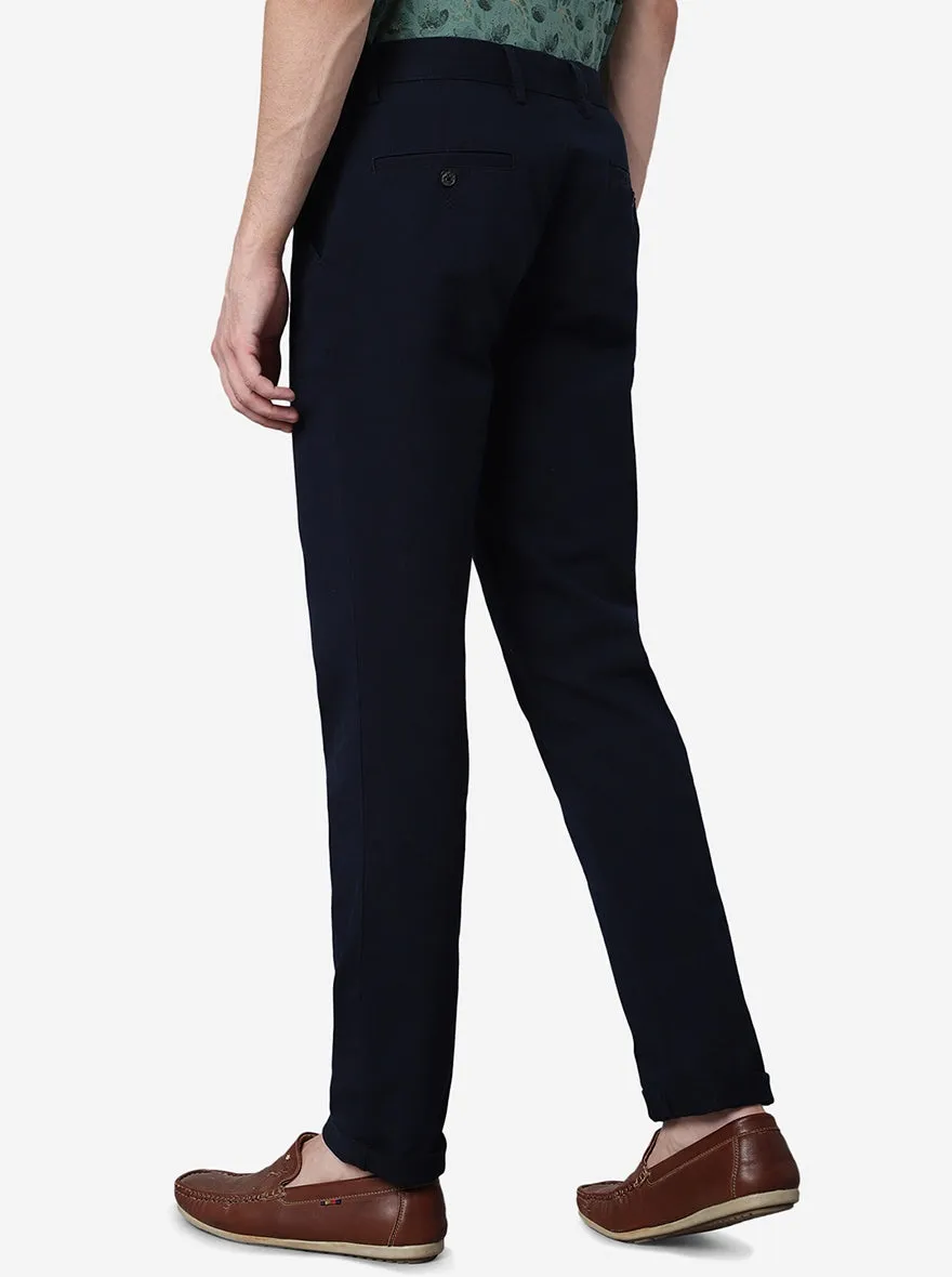 Navy Blue Solid Uno Fit Casual Trouser | JadeBlue