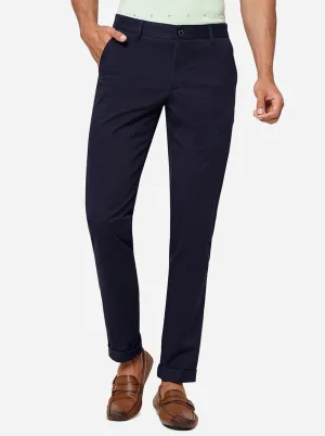 Navy Blue Solid Uno Fit Casual Trouser | JadeBlue
