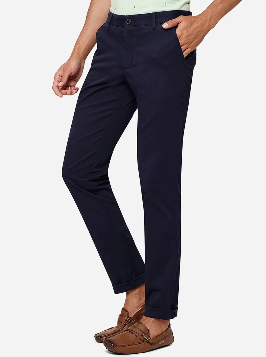 Navy Blue Solid Uno Fit Casual Trouser | JadeBlue