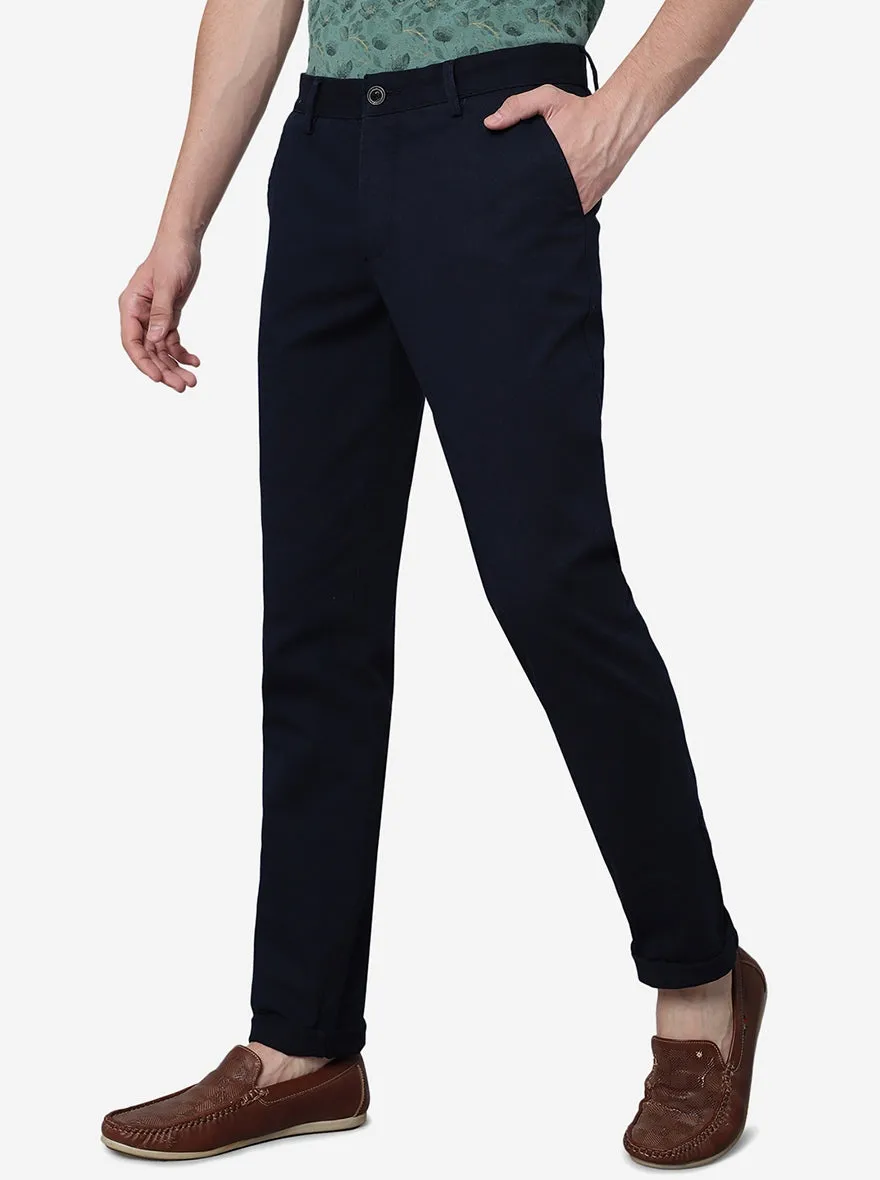 Navy Blue Solid Uno Fit Casual Trouser | JadeBlue