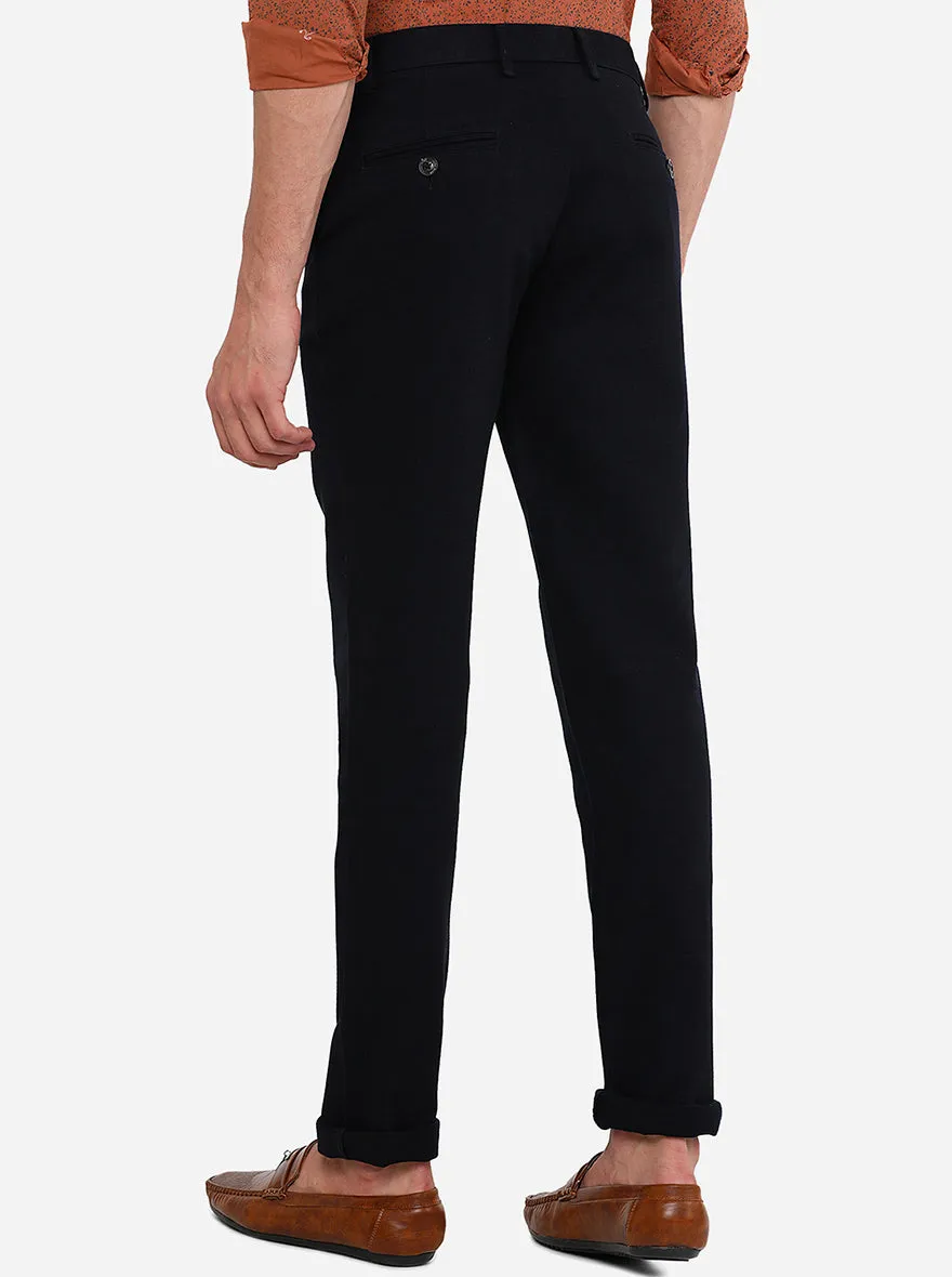 Navy Blue Solid Uno Fit Casual Trouser | JadeBlue