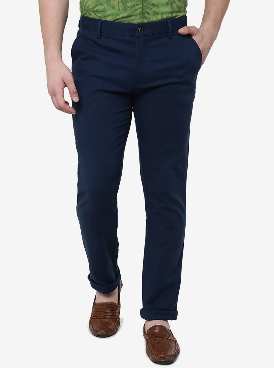 Navy Blue Solid Uno Fit Casual Trouser | JadeBlue
