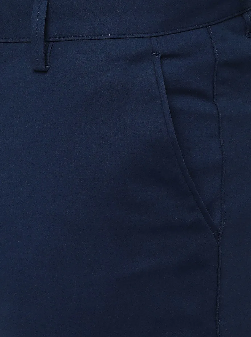 Navy Blue Solid Uno Fit Casual Trouser | JadeBlue