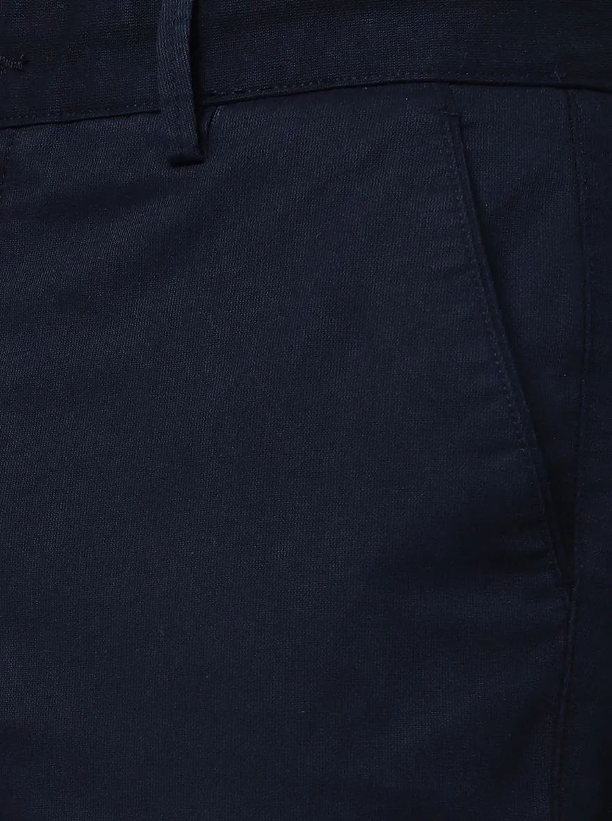 Navy Blue Solid Uno Fit Casual Trouser | JadeBlue