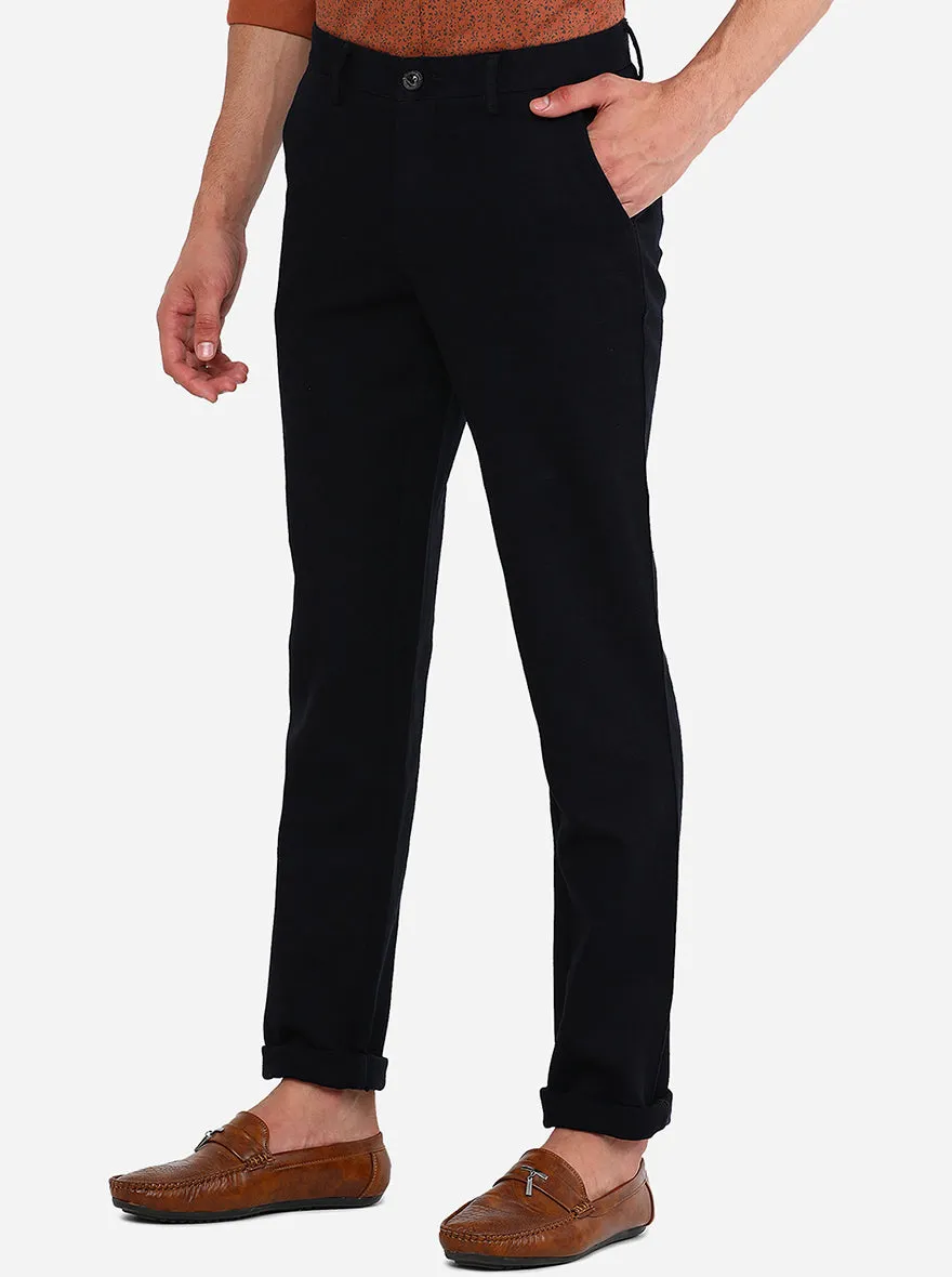 Navy Blue Solid Uno Fit Casual Trouser | JadeBlue