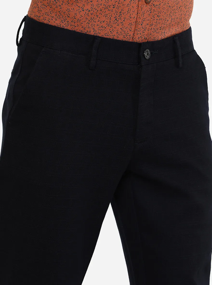 Navy Blue Solid Uno Fit Casual Trouser | JadeBlue
