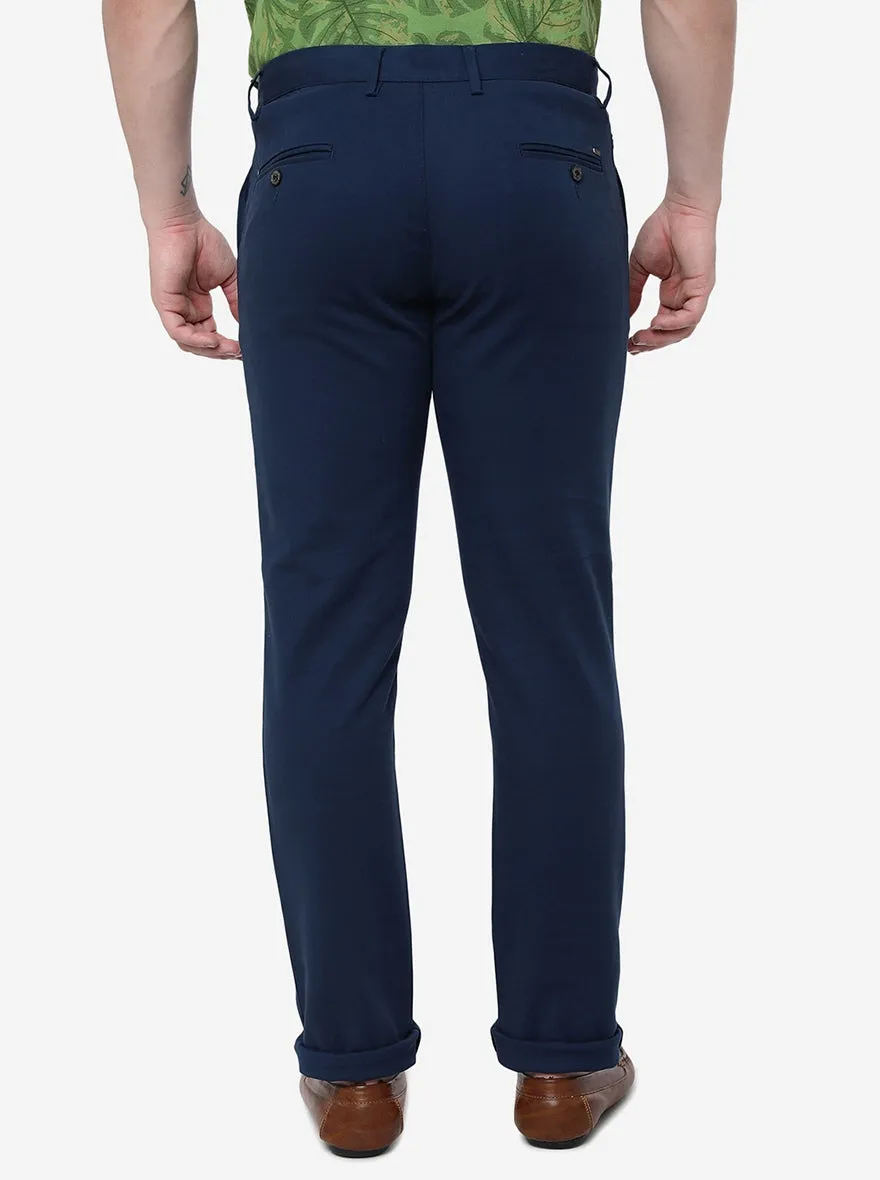 Navy Blue Solid Uno Fit Casual Trouser | JadeBlue