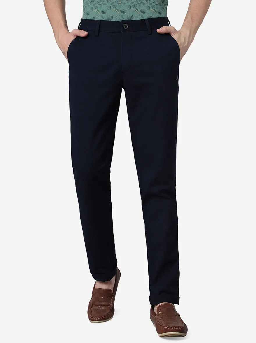 Navy Blue Solid Uno Fit Casual Trouser | JadeBlue