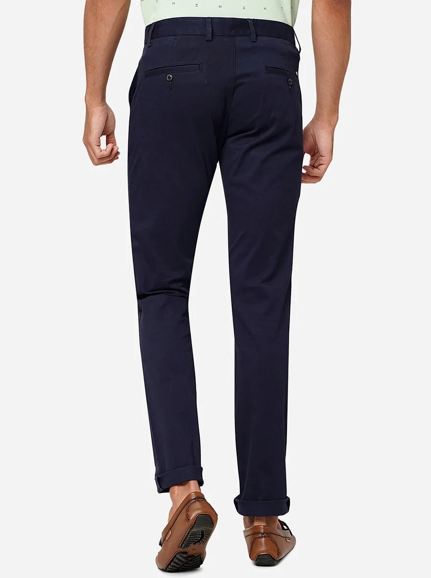 Navy Blue Solid Uno Fit Casual Trouser | JadeBlue