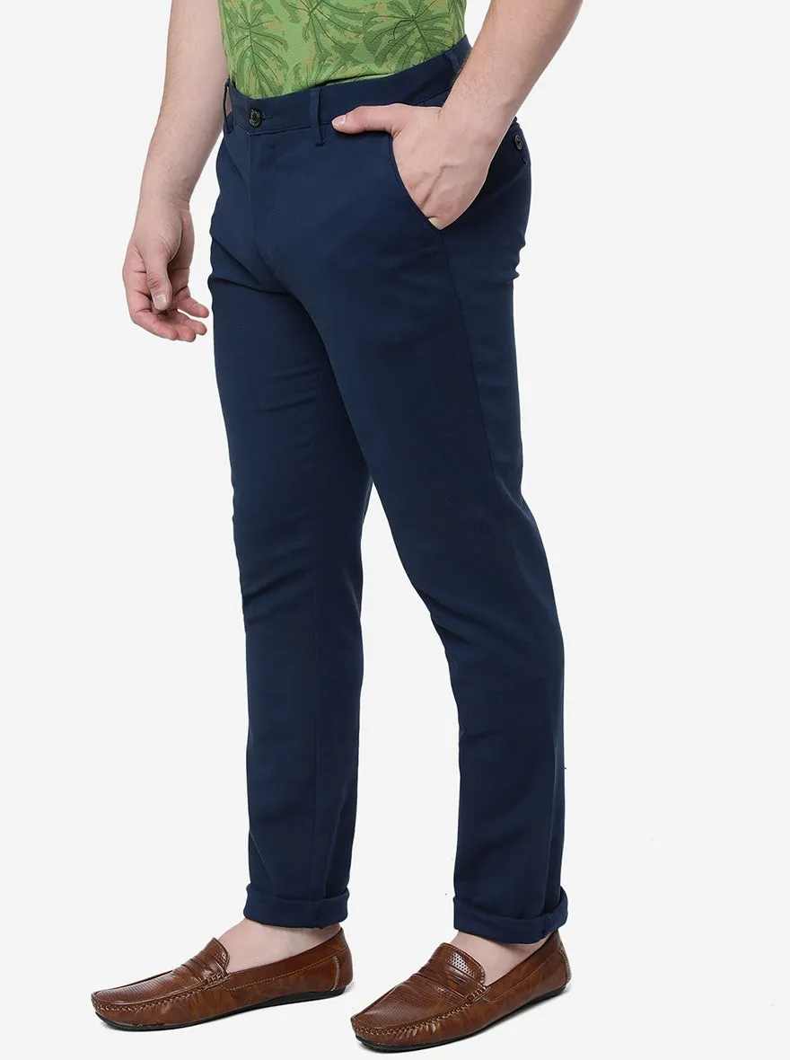 Navy Blue Solid Uno Fit Casual Trouser | JadeBlue