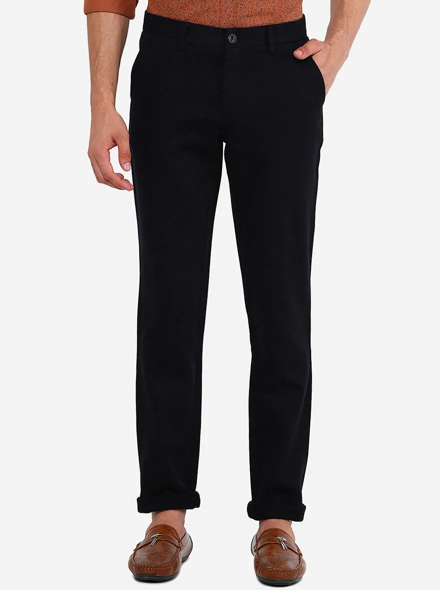 Navy Blue Solid Uno Fit Casual Trouser | JadeBlue