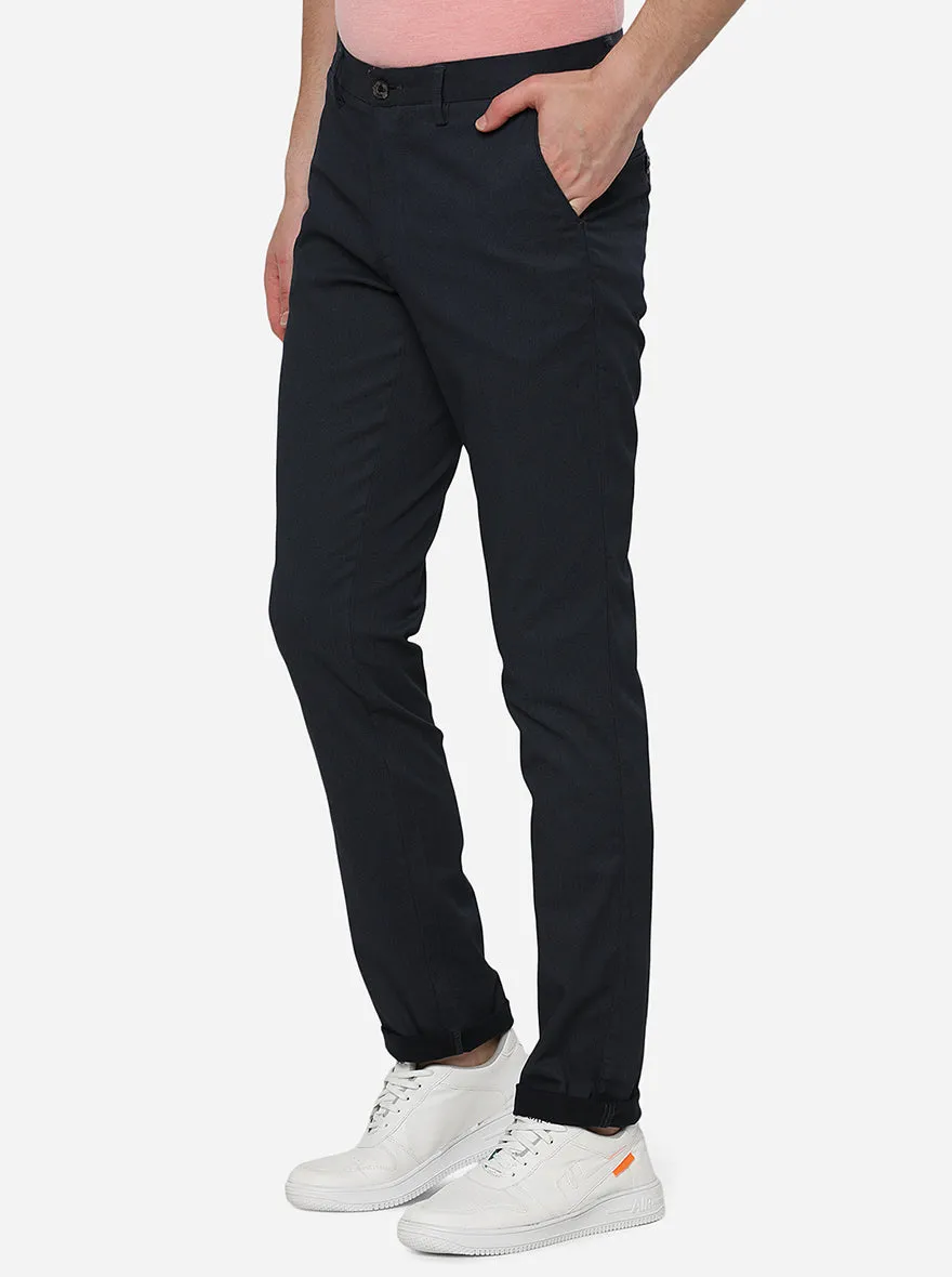 Navy Blue Solid Uno Fit Casual Trouser | JadeBlue