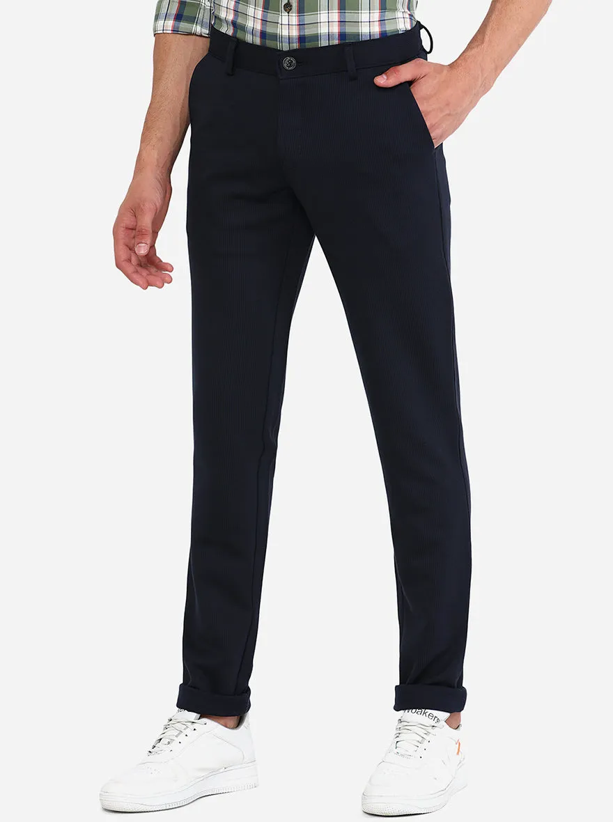 Navy Blue Solid Venice Fit Casual Trouser | JadeBlue