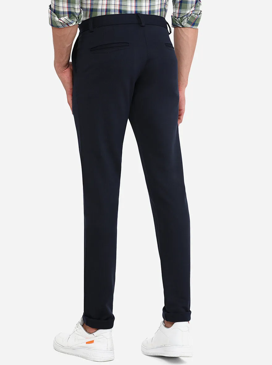 Navy Blue Solid Venice Fit Casual Trouser | JadeBlue