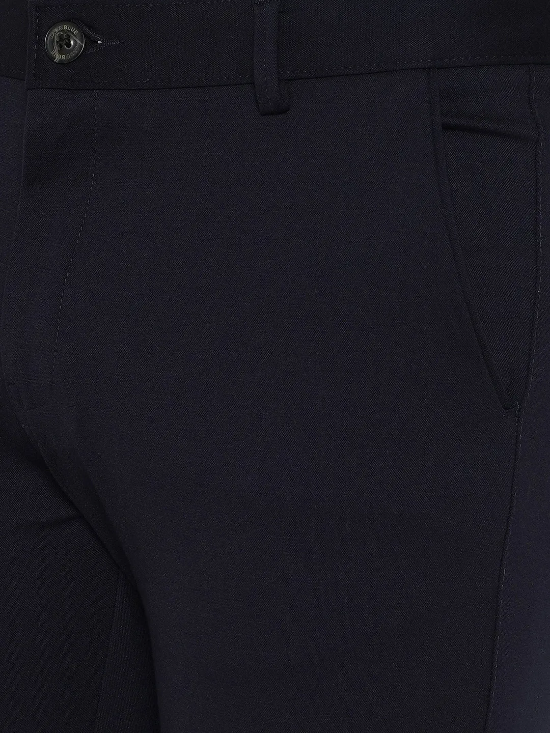 Navy Blue Solid Venice Fit Casual Trouser | JadeBlue