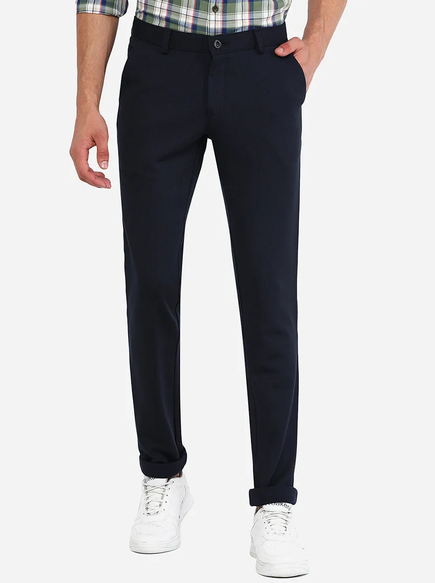 Navy Blue Solid Venice Fit Casual Trouser | JadeBlue