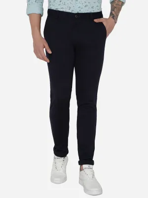 Navy Blue Solid Venice Fit Casual Trouser | JadeBlue