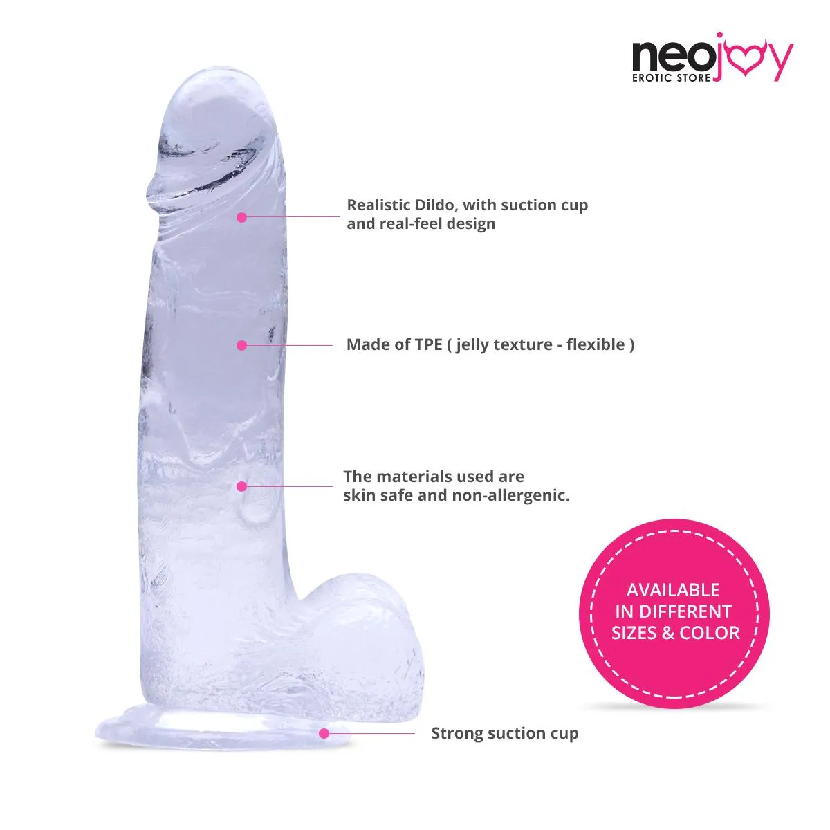 Neojoy 7.87 inch Jelly Dildo - Transparent