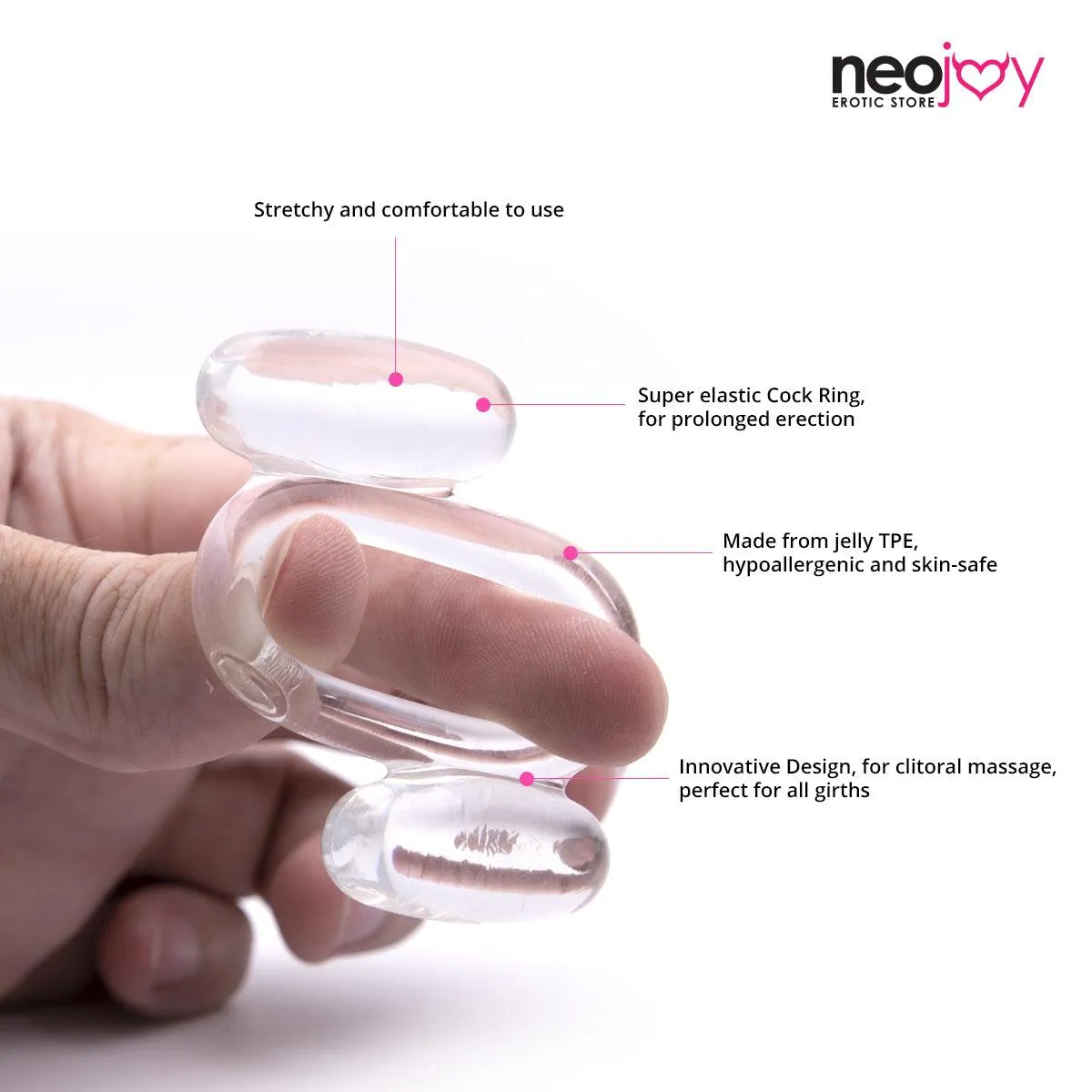 Neojoy Jelly Butterfly TPR Super Elastic Cock Ring to Stay Hard and Longer Time with Spicy Massage to Clit