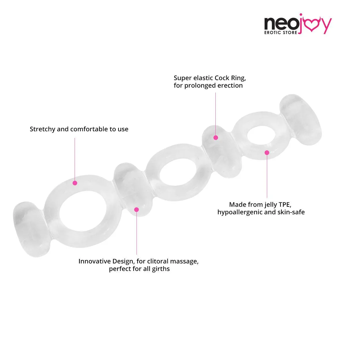 Neojoy Jelly Butterfly TPR Super Elastic Cock Ring to Stay Hard and Longer Time with Spicy Massage to Clit
