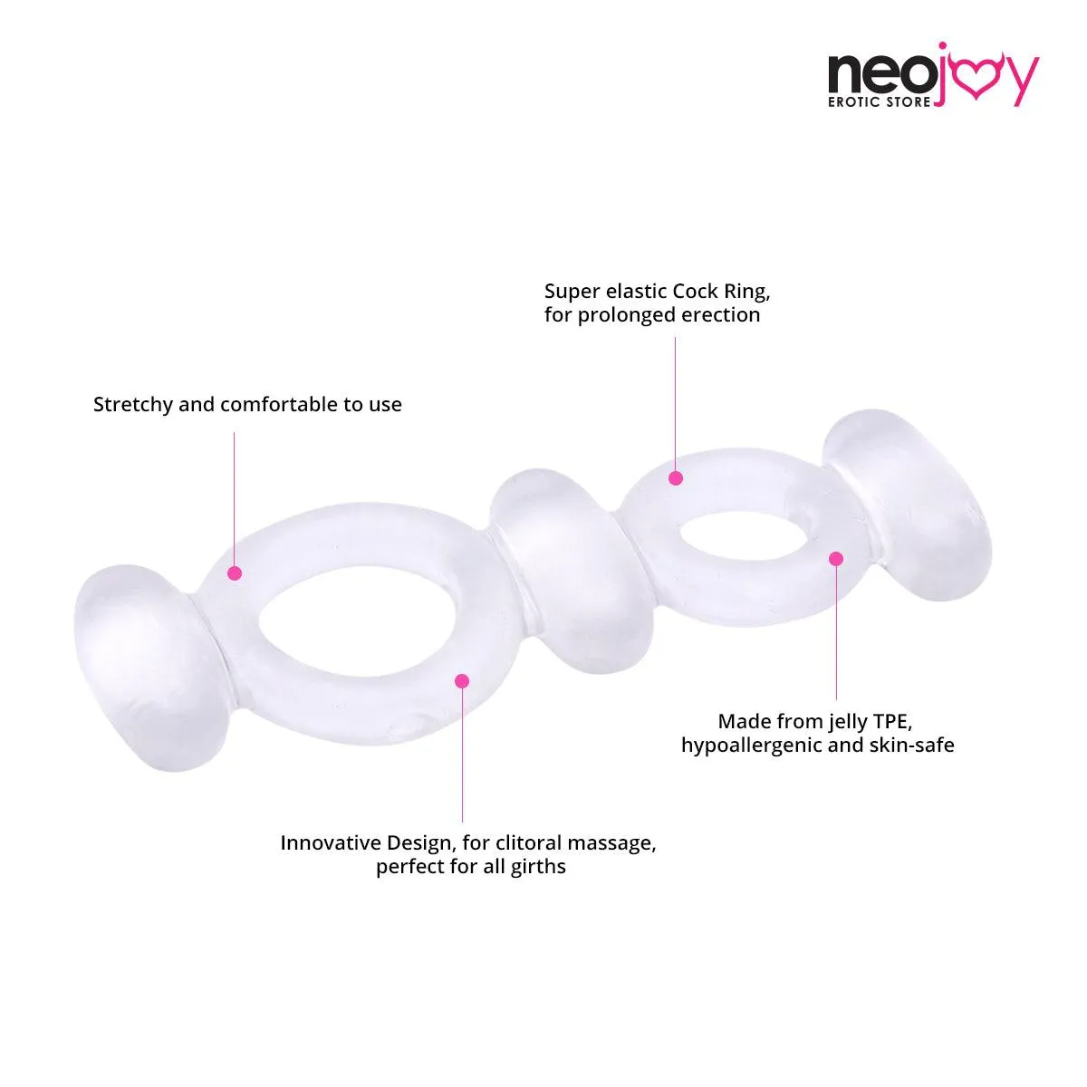 Neojoy Jelly Butterfly TPR Super Elastic Cock Ring to Stay Hard and Longer Time with Spicy Massage to Clit