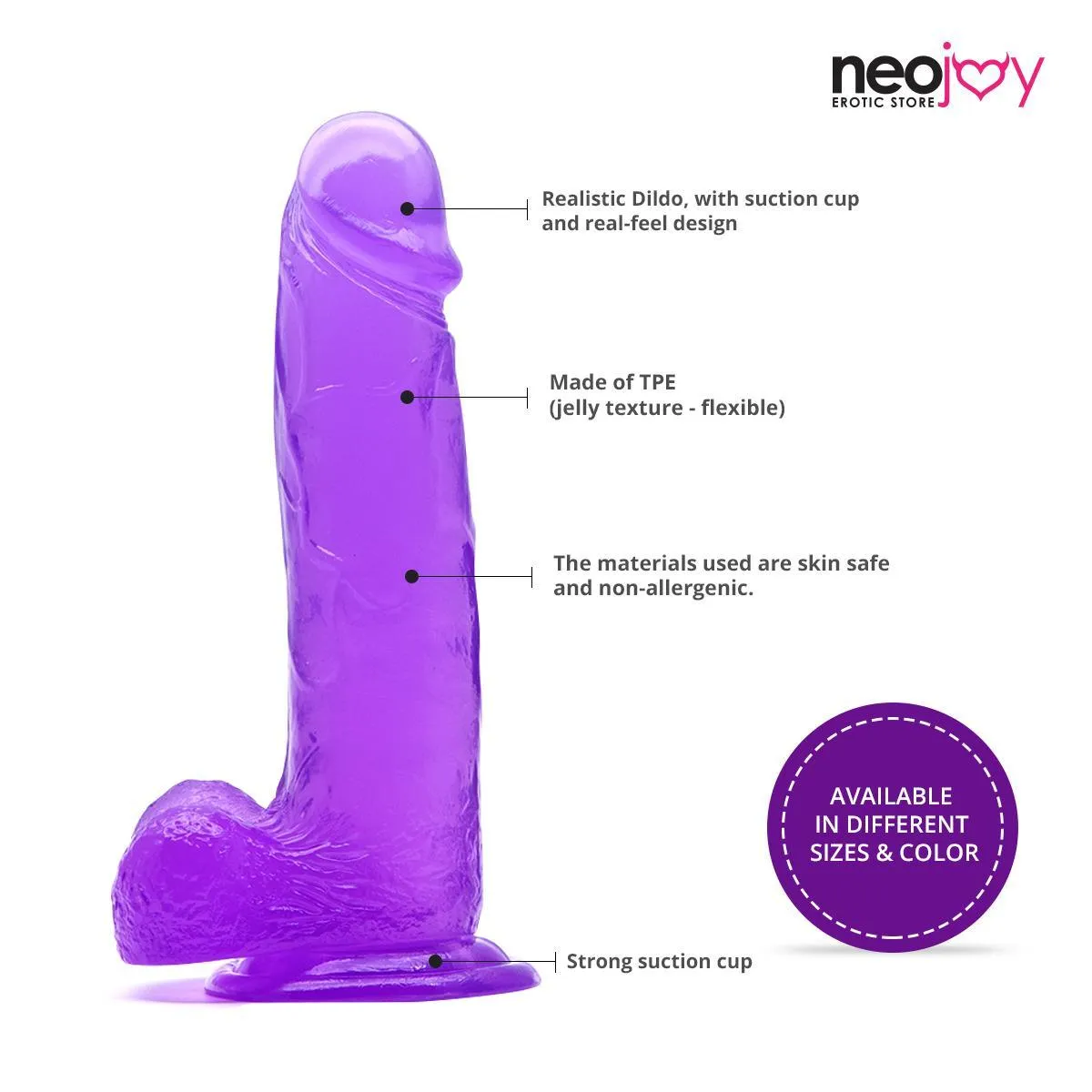 Neojoy - Jelly Dildo - Purple - 19.8 cm - 7.8 Inch