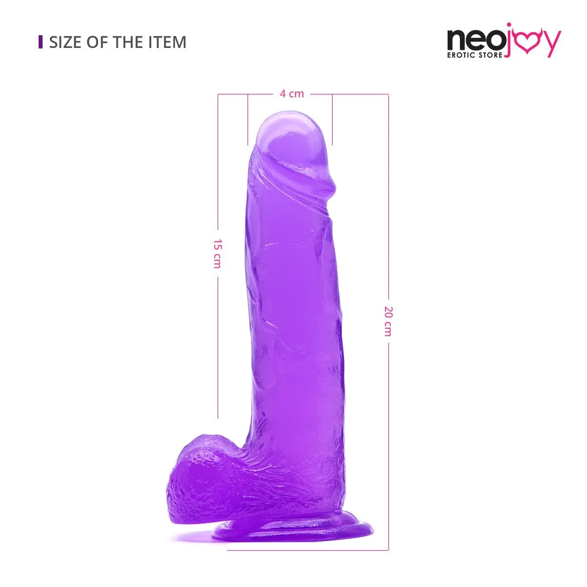 Neojoy - Jelly Soft Crystal Dildo With Suction Cup - Purple - 20cm - 7.9 inch