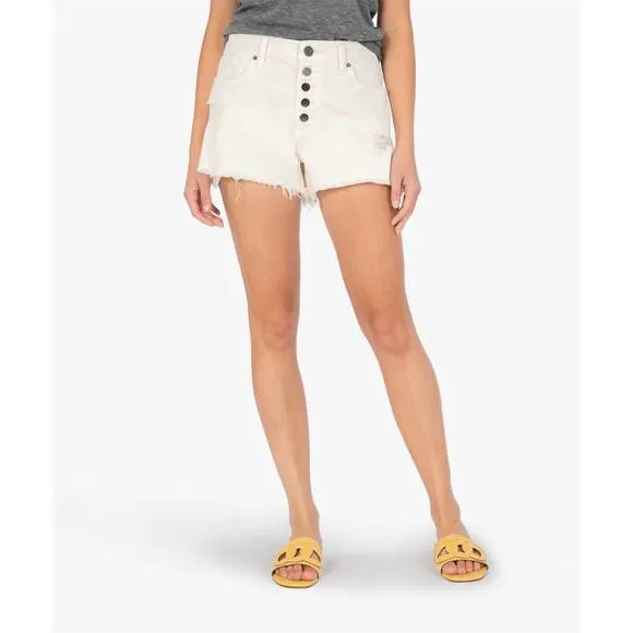 NEW KUT FROM THE KLOTH jane high rise short w/ frayed hem in ecru