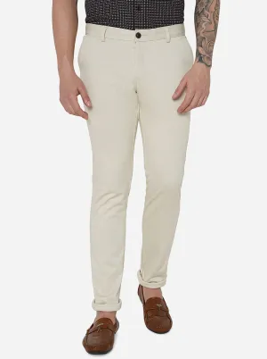 Off-White Solid Venice Fit Casual Trouser | JadeBlue