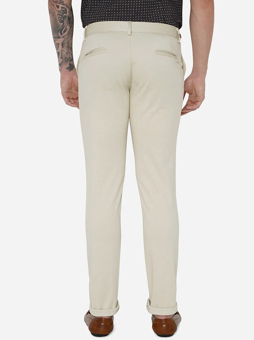 Off-White Solid Venice Fit Casual Trouser | JadeBlue