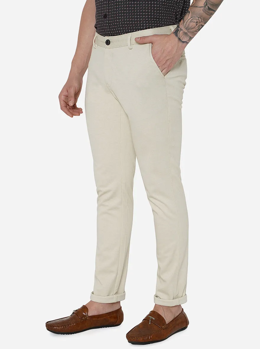 Off-White Solid Venice Fit Casual Trouser | JadeBlue