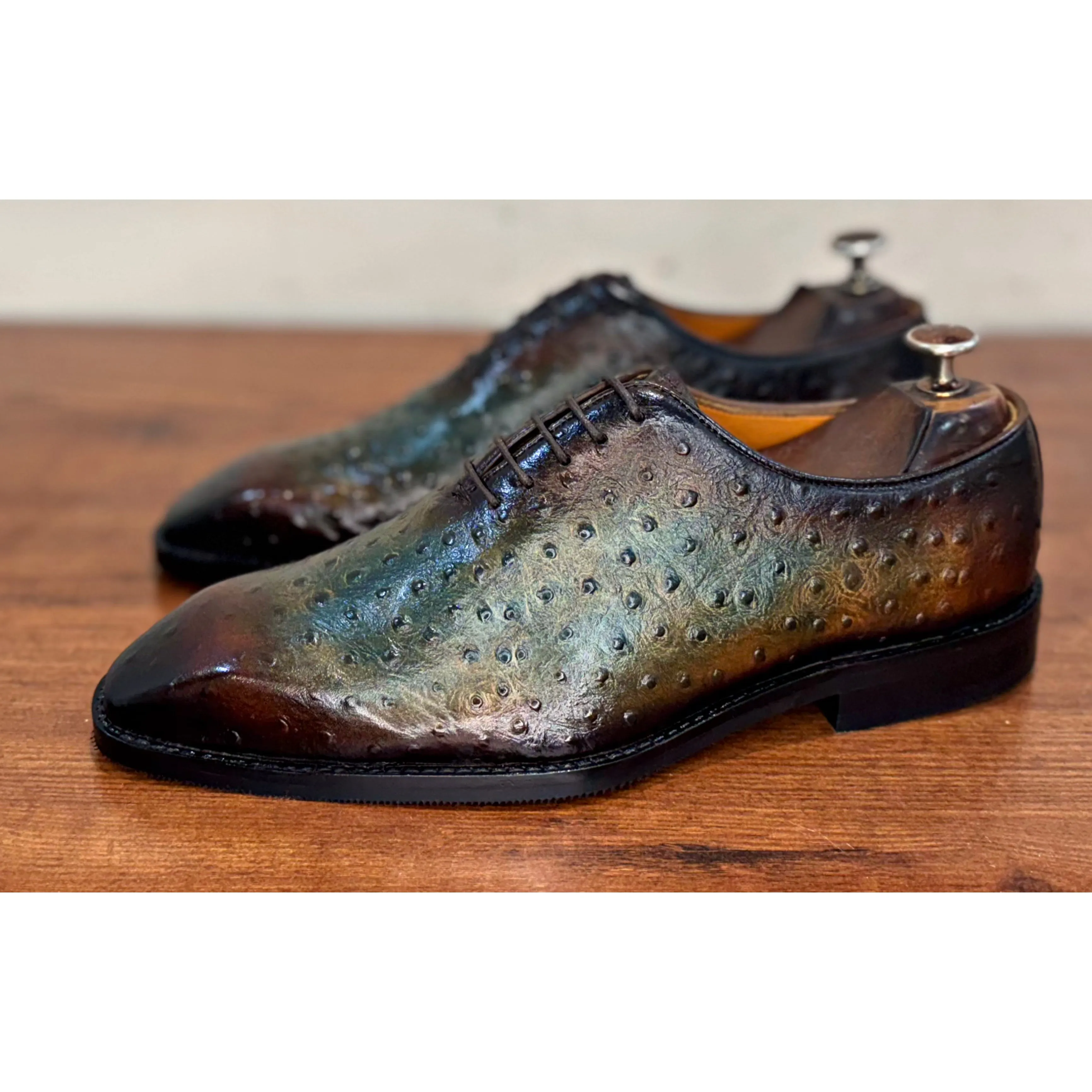 Ostrich Wholecut Oxfords Italia Hand Patina