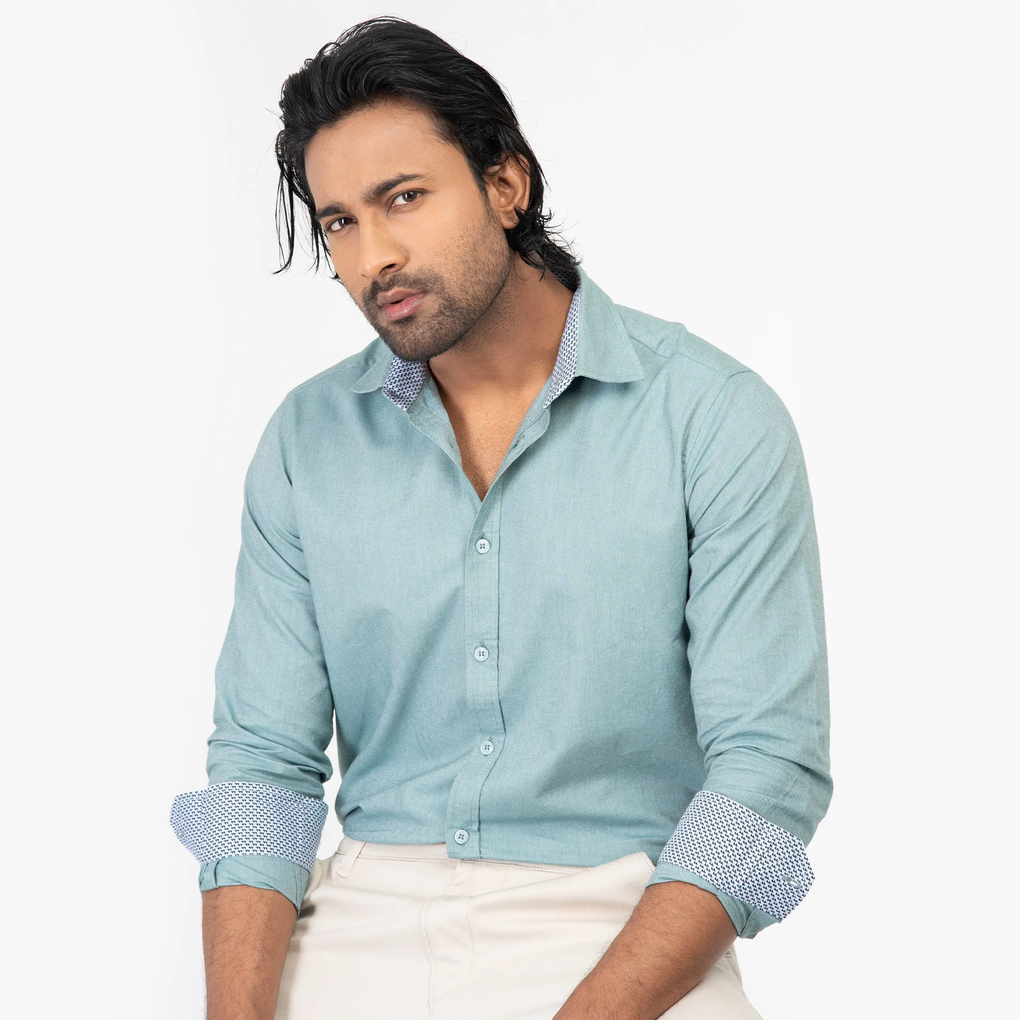 Oxford Cotton Long Sleeve Shirt - Light Green