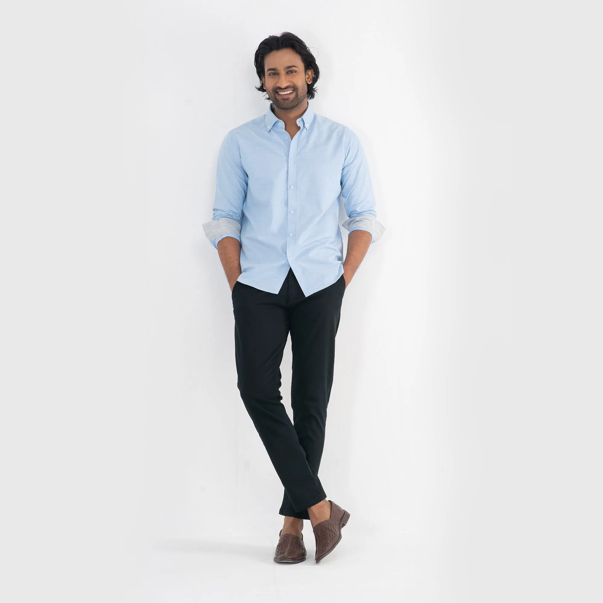 Oxford Cotton Long Sleeve Shirt - Sky Blue