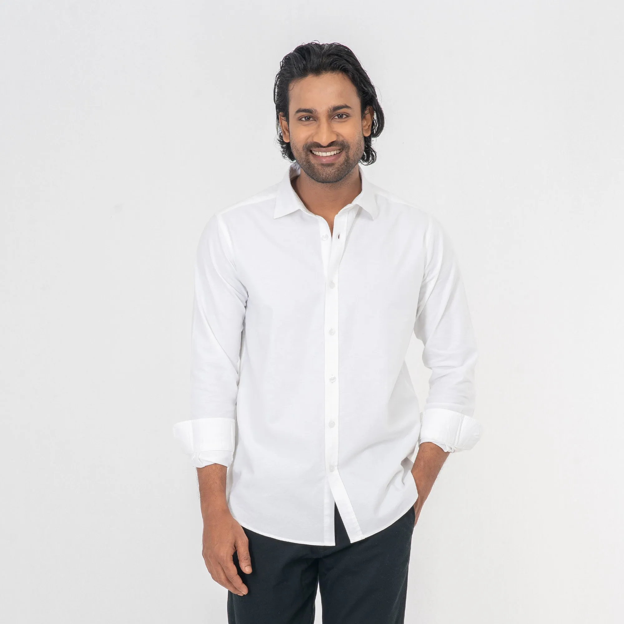 Oxford Cotton Long Sleeve Shirt - White