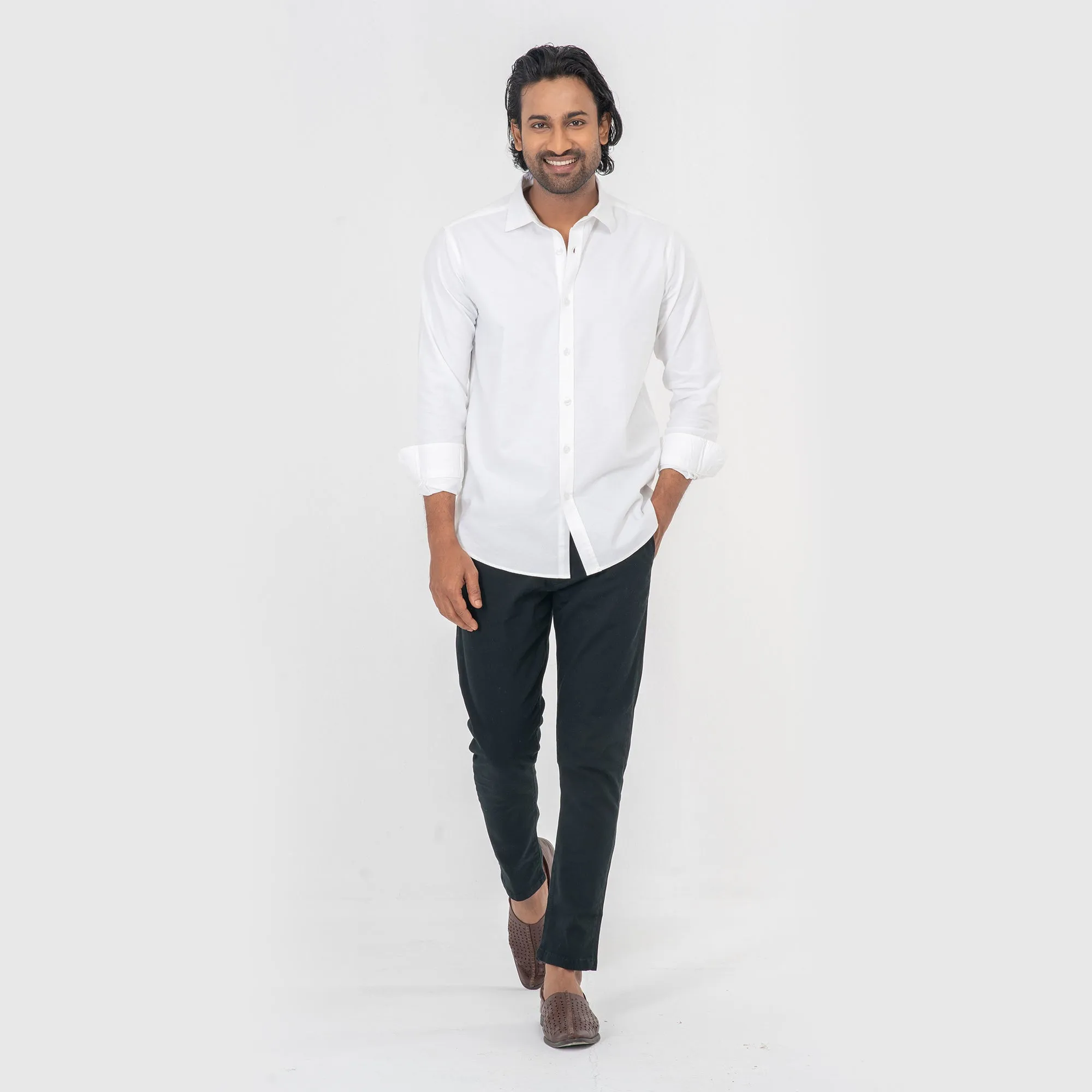Oxford Cotton Long Sleeve Shirt - White