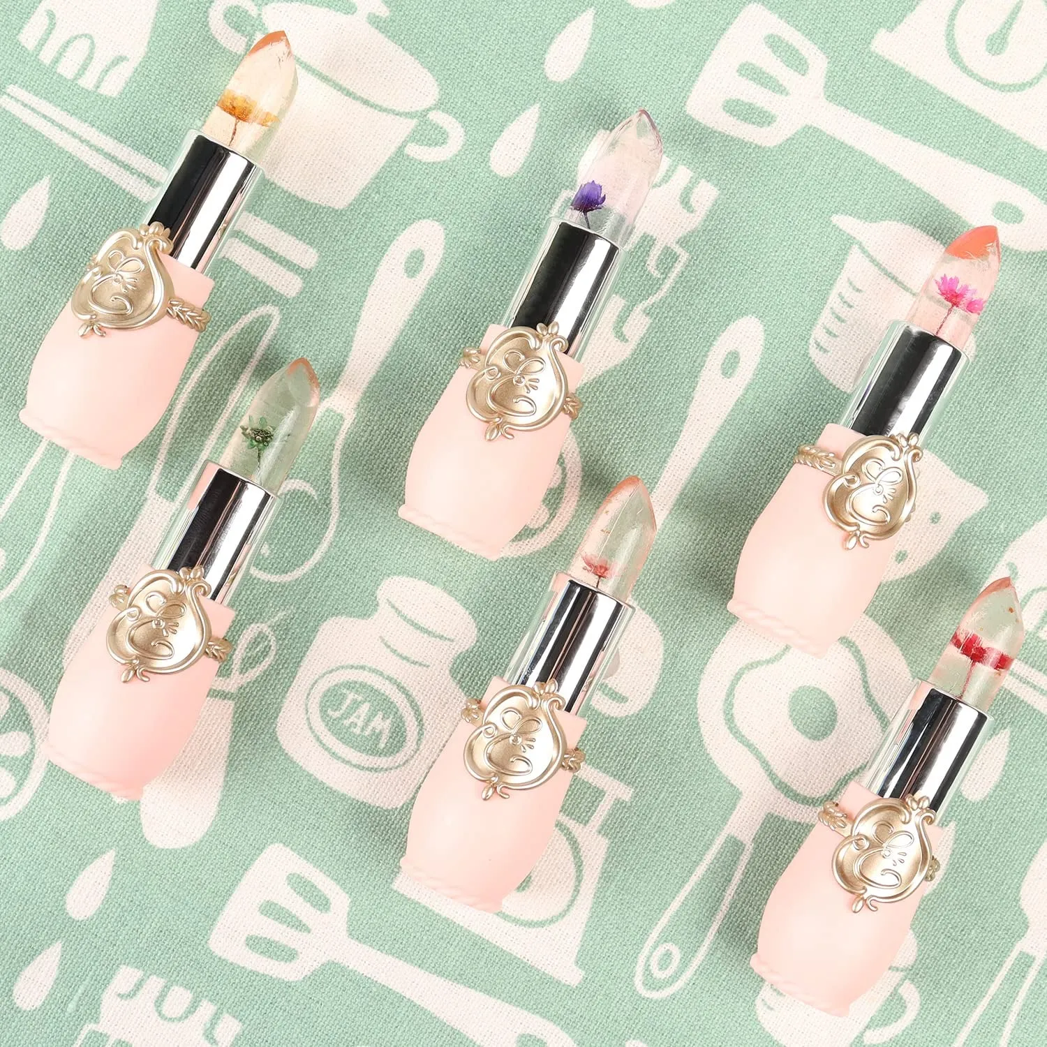 Pack of 6 Crystal Flower Jelly Lipstick, Long Lasting Nutritious Lip Balm Lips Moisturizer Magic Temperature Color Change Lip Gloss (Pink)