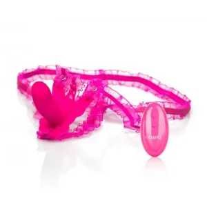 Pink Jelly Vibrating Strap on with Butterfly Clit Stim