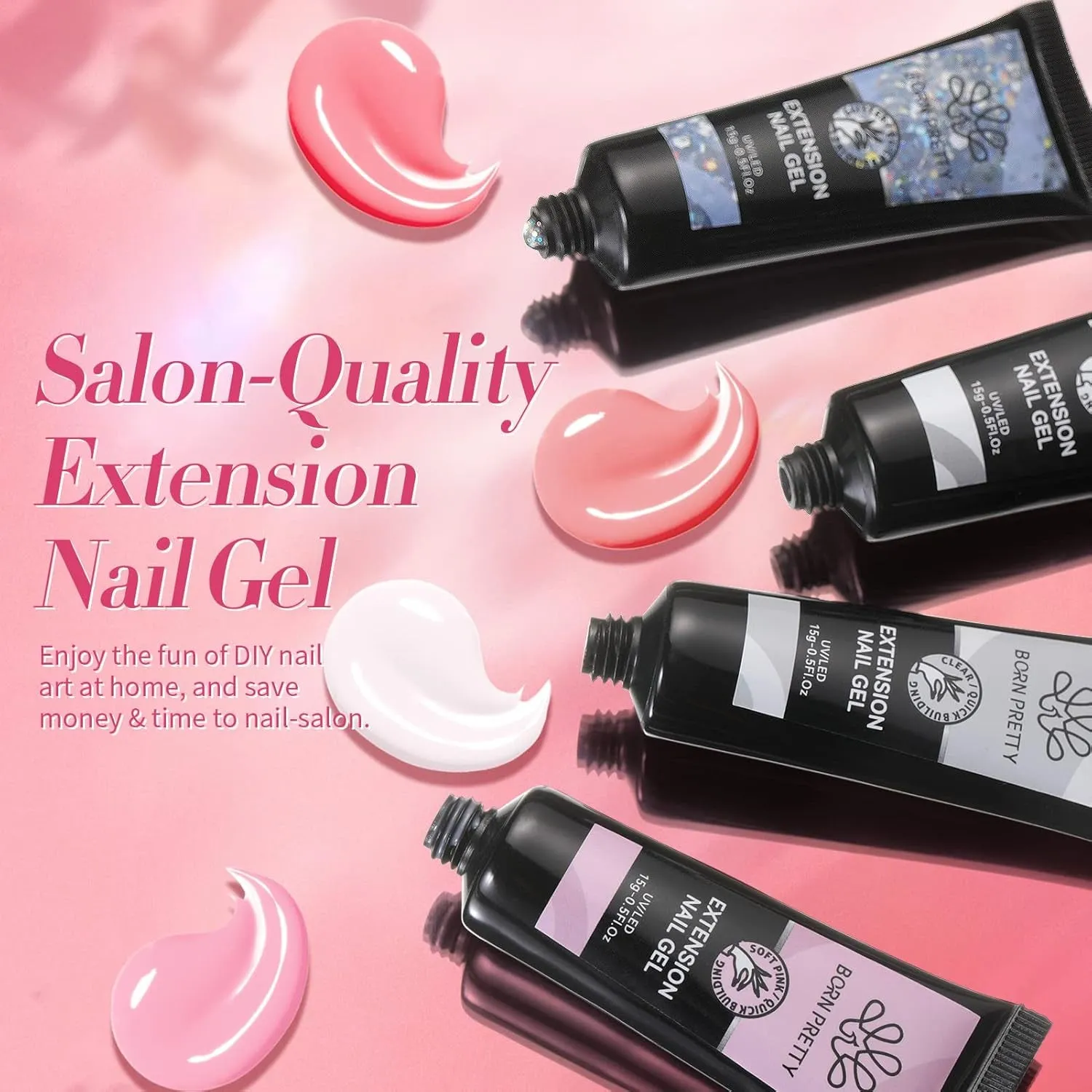 Poly Nail Extension Gel Kit-6 Colors Poly Nails Gel Kit Nude Clear Jelly Pink All in One Kit Builder Glue Gel with Nail Lamp Base Top Coat Set Nail Forms French Manicure Set for Beginner Starter DIY at Home Mother'S Day Gifts
