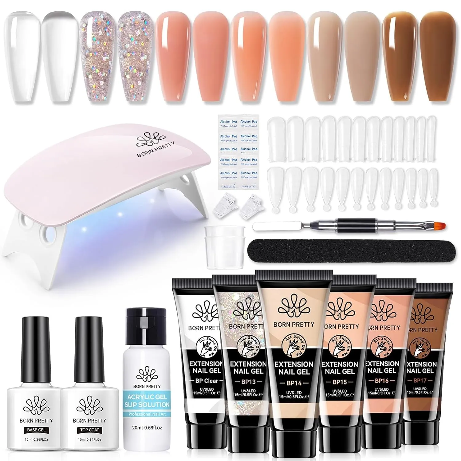 Poly Nail Extension Gel Kit-6 Colors Poly Nails Gel Kit Nude Clear Jelly Pink All in One Kit Builder Glue Gel with Nail Lamp Base Top Coat Set Nail Forms French Manicure Set for Beginner Starter DIY at Home Mother'S Day Gifts