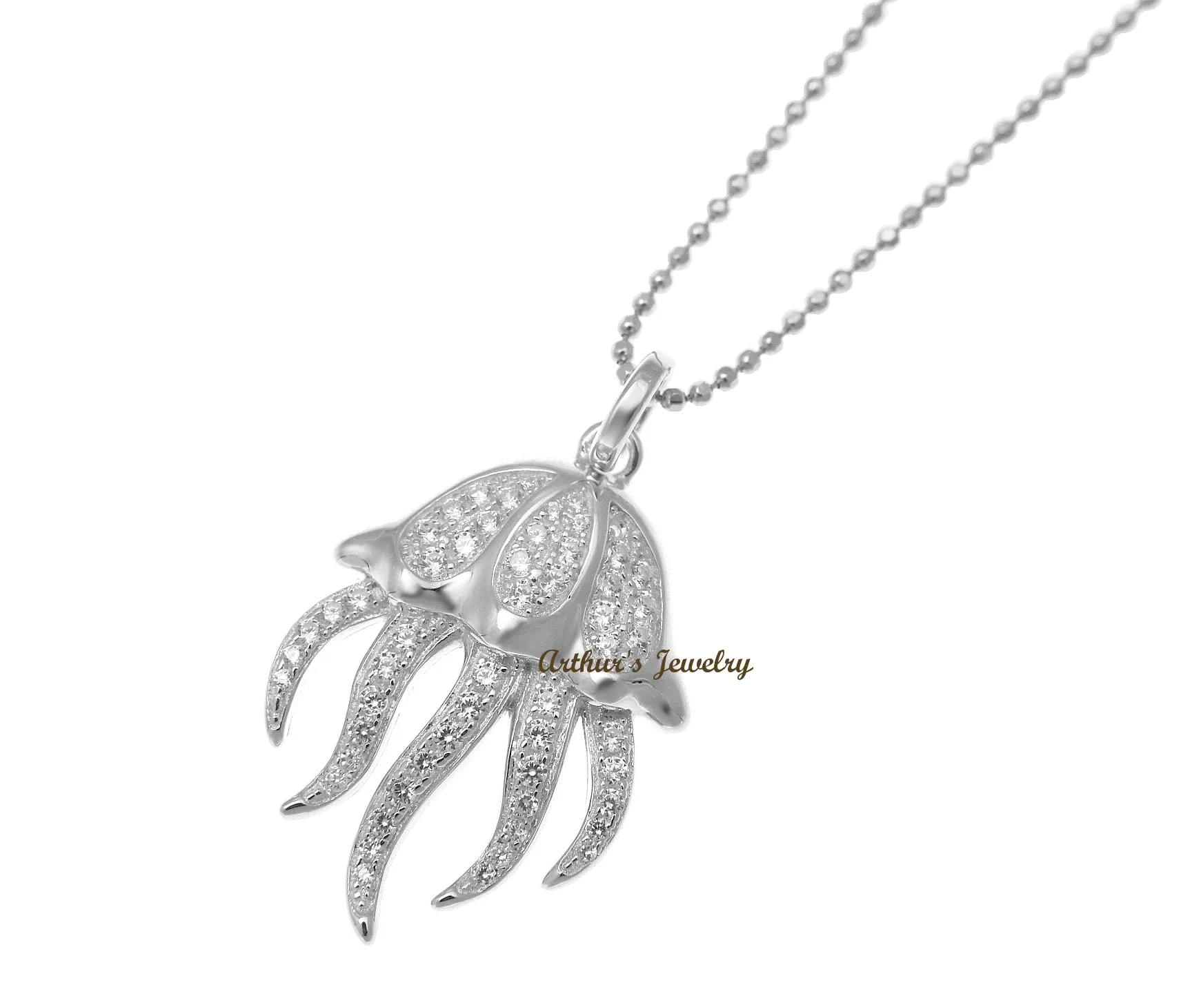 RHODIUM PLATED 925 STERLING SILVER HAWAIIAN JELLY FISH PENDANT CZ 18.25MM