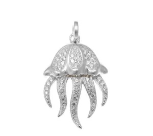 RHODIUM PLATED 925 STERLING SILVER HAWAIIAN JELLY FISH PENDANT CZ 18.25MM
