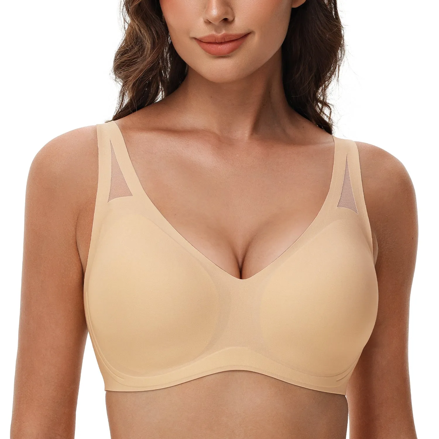 Seamless Wireless V-Neck Bra Dark Nude