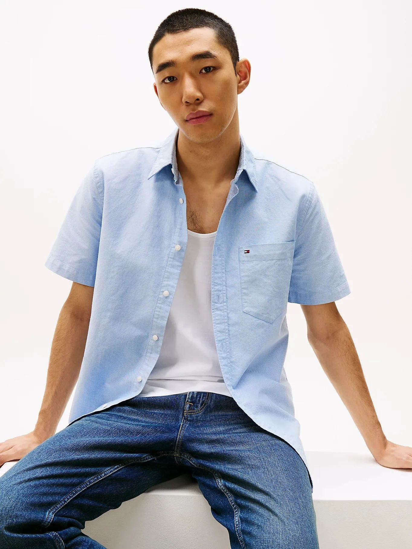 Short Sleeve Oxford Shirt in Blue